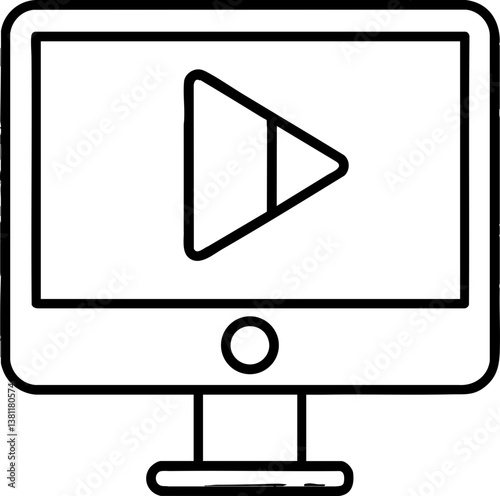A simple outlined illustration of a computer monitor displaying a play button, symbolizing video playback and digital media.