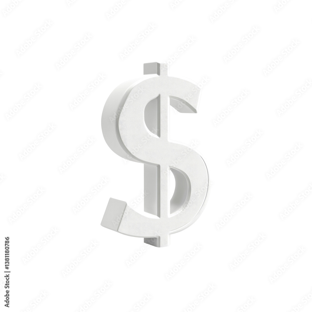 3D Render of White Dollar Sign on 3D Render of White Dollar Sign on