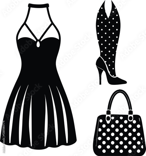 Female fashion items silhouette vector illustration