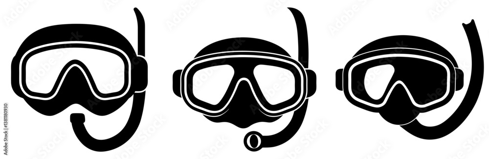Snorkel Diving Mask Silhouette Vector Art on White Background Snorkel Diving Mask Silhouette Vector Art on White Background