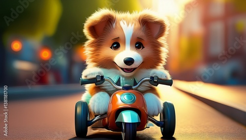 Niedlicher Collie auf Roller