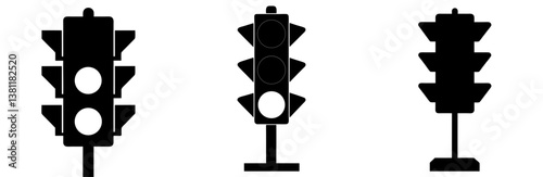 Traffic Light Silhouette Vector Art on White Background
