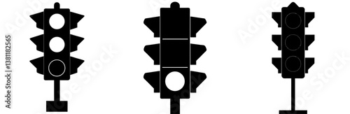 Traffic Light Silhouette Vector Art on White Background