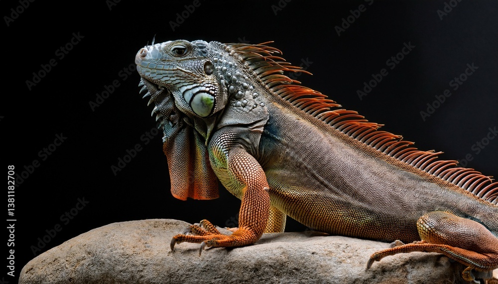 Obraz premium an iguana on a rock with a black background