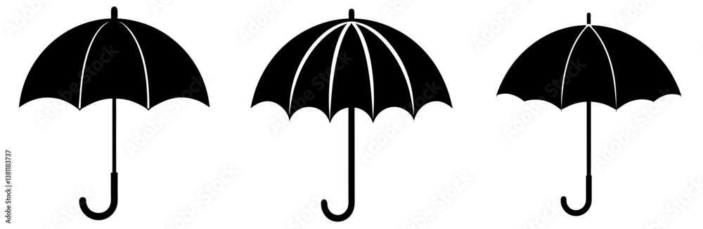 Umbrella Silhouette Vector Art on White Background Umbrella Silhouette Vector Art on White Background
