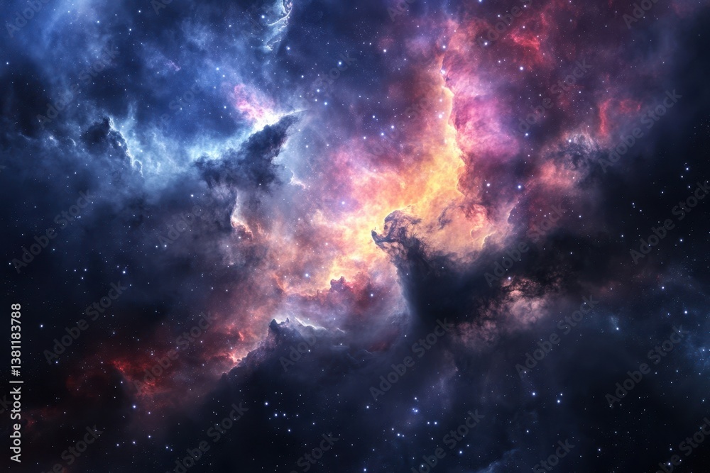 Fototapeta premium Cosmic nebula displaying vibrant colors and interstellar regions in deep space