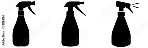 Water Spray Bottle Silhouette Vector Art on White Background