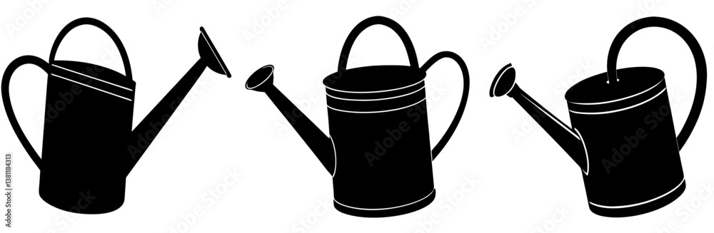 Watering Can Silhouette Vector Art on White Background Watering Can Silhouette Vector Art on White Background