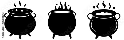  Witches Cauldron Silhouette Vector Art Set on White Background