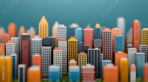 A collection of vibrant and colorful model houses is displayed within a lively miniature community setting