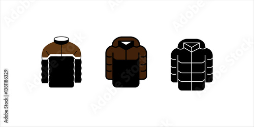 puffer jacket bomber icon set sign vector vector illustration, pictogram isolated on white background. color editable	