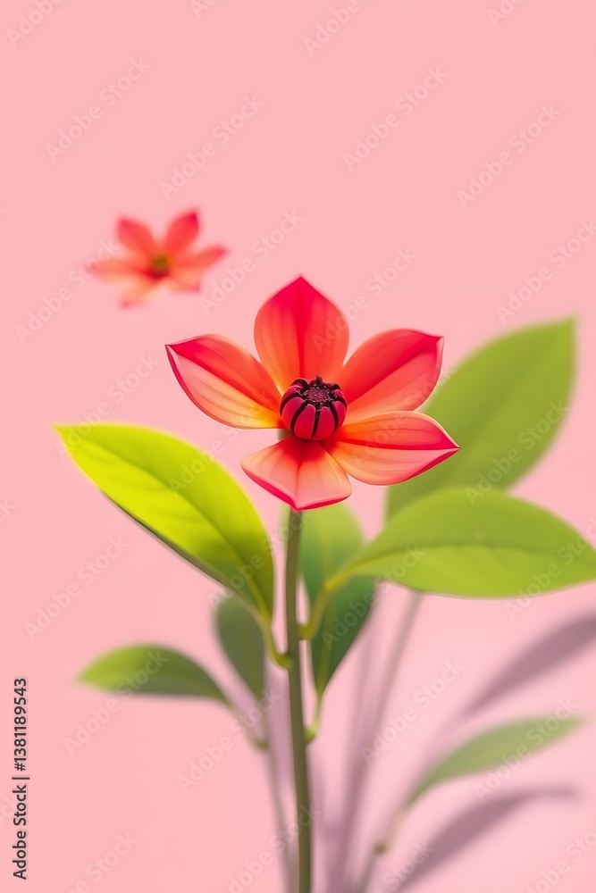 Naklejka premium Vibrant coral flower on pastel pink background