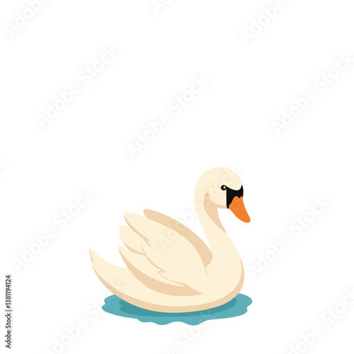 Cartoon swan swimming on water with a white background  