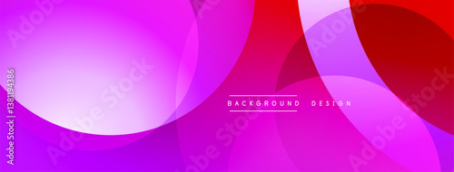 Vibrant abstract shapes overlap. Smooth gradients create dynamic composition. Purple, pink, red hues dominate design. Modern aesthetic.
