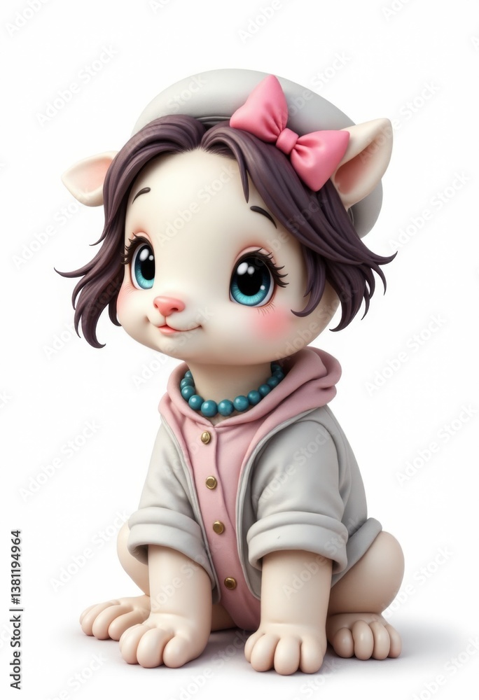A small figurine of a little girl with a pink bow on her head