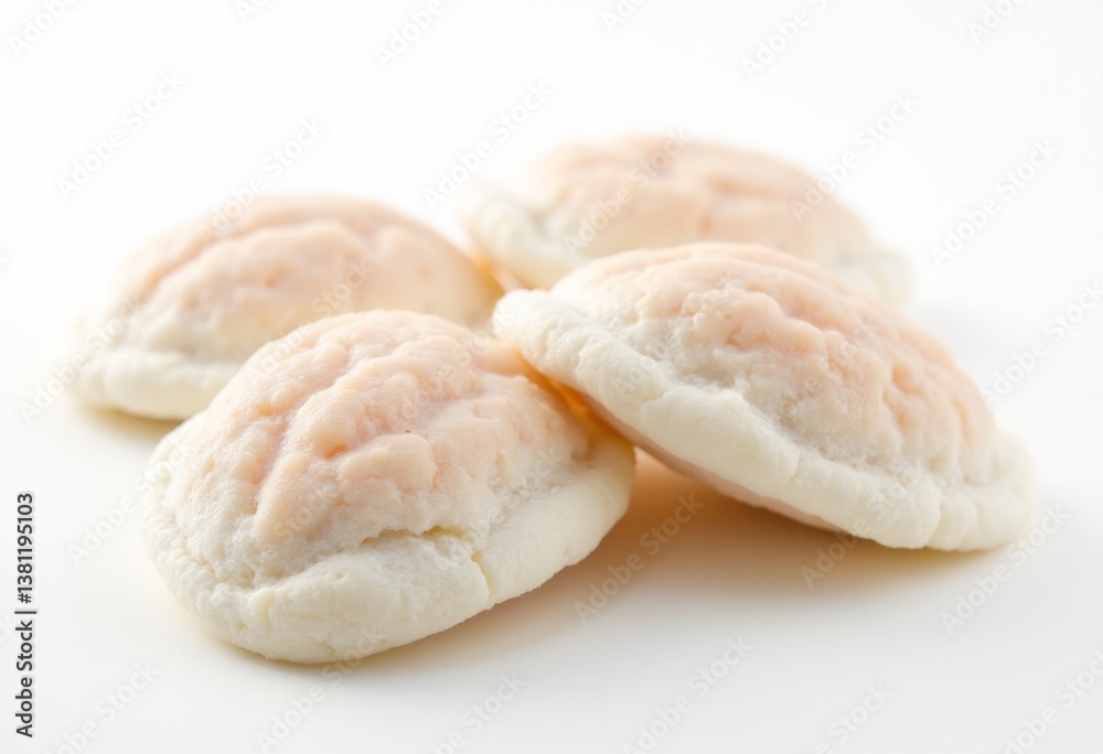 A group of four dumplings sitting on top of each other A group of four dumplings sitting on top of each other