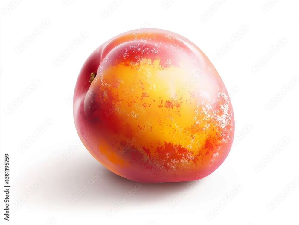 Obraz premium Ripe Nectarine Close up Red and Yellow Hues on White