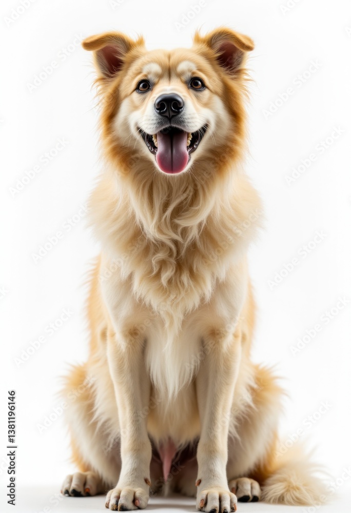 A brown and white dog sitting on a white surface