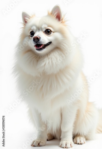 Obraz na płótnie A white dog sitting on a white surface with a white background w salonie