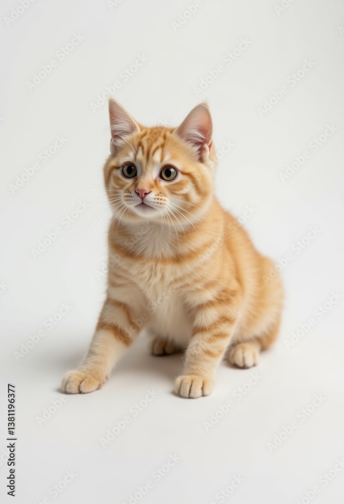 A small orange and white cat sitting on a white surface