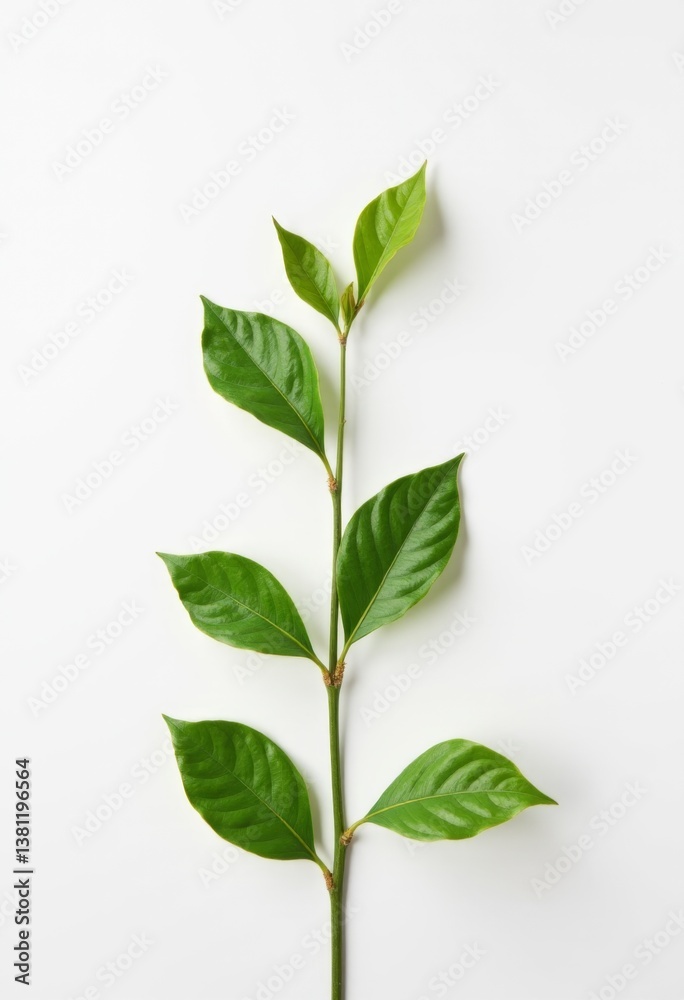 A single green leaf on a white background
