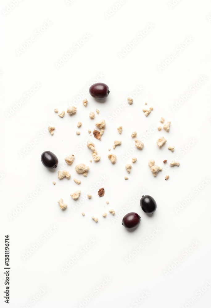 A white surface with a bunch of nuts scattered around