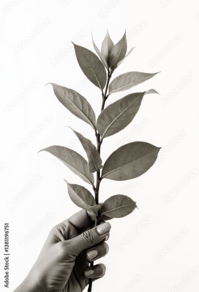 A person holding a branch of a plant in their hand