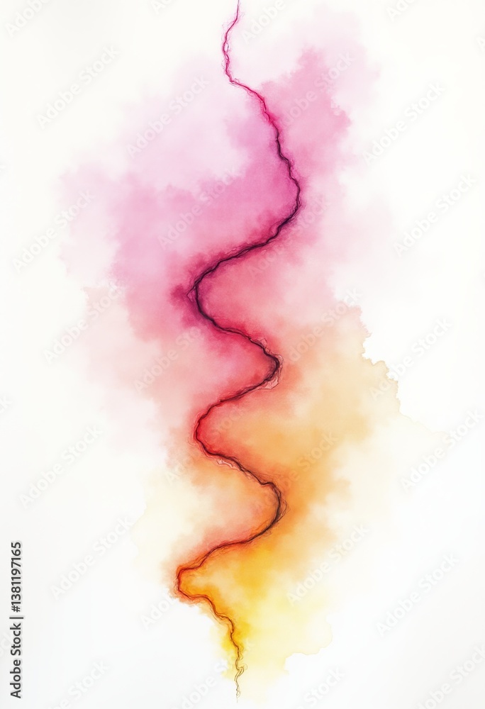 A watercolor painting of a stream of water on a white background