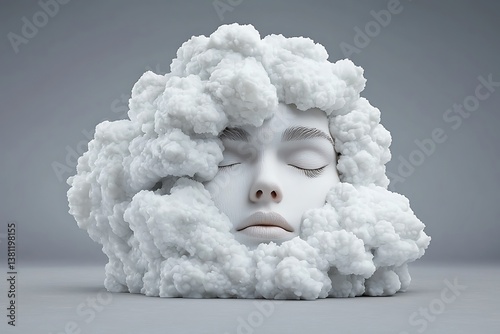 Serene Face with Cloud Hair, and Grey BG.