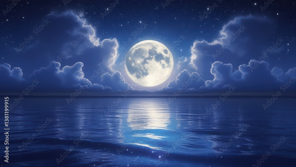 Moonlight nightscape ocean view serene starry sky clouds Moonlight nightscape ocean view serene starry sky clouds
