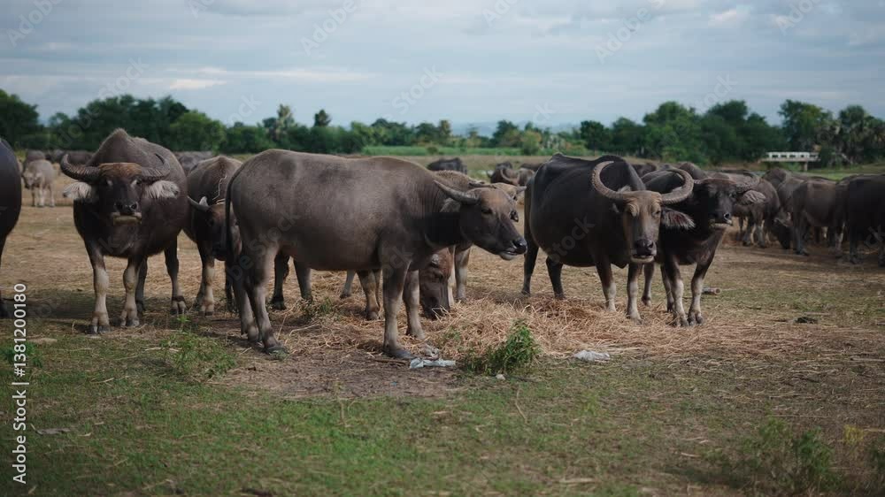 The buffalo is a large ruminant animal used in Asian crops for its great strength and gentleness The buffalo is a large ruminant animal used in Asian crops for its great strength and gentleness