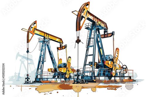 Wallpaper Mural Oil pump silhouette isolated on white background. Detailed vector illustration. Torontodigital.ca