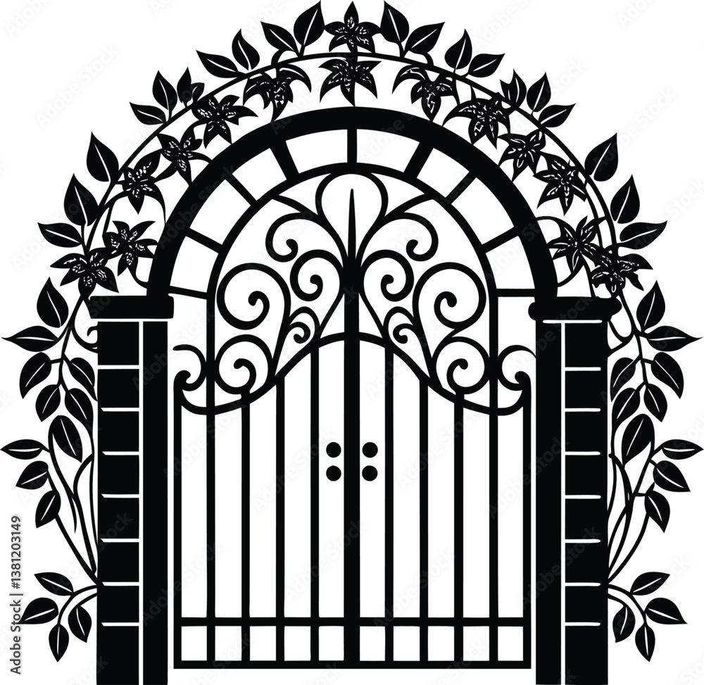 Garden Gate Silhouette Vector for Outdoor, Landscape, and Garden Design Projects Garden Gate Silhouette Vector for Outdoor, Landscape, and Garden Design Projects
