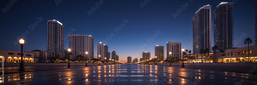 Obraz premium Long Beach city, California, USA, night 
