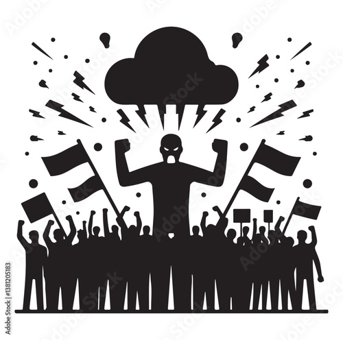 Silhouette of Protesters with picket signs hand-drawn line art style vector illustration.