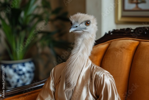 Rhea in Earth Mother Brown Fluffy Silk Suit, Maternal Strength, Subdued Office Scene