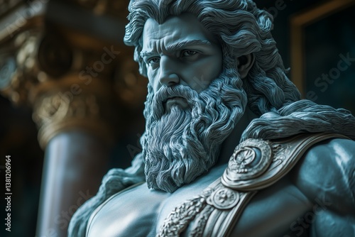 Zeus in Classic Fluffy Silk Suit, Timeless Leader Pose, Office Background