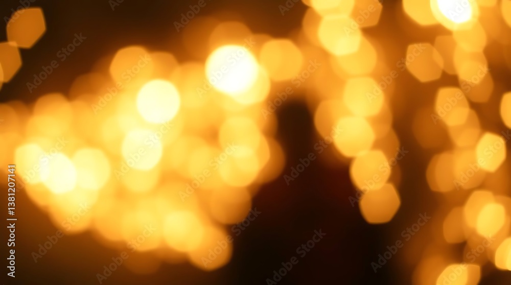 Obraz premium Golden bokeh lights, dark scene, blurred figure