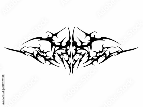 Cyber sigilism Neo tribal gothic style tattoo streetwear intricate symmetrical wings design vector isolated on white background