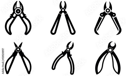 Six Types of Pliers and Scissors Silhouettes