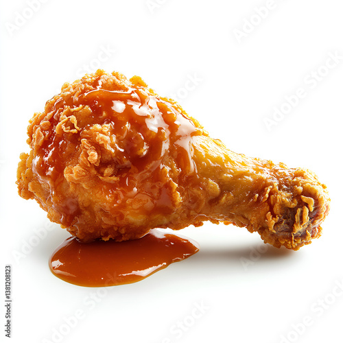 Golden fried chicken drumstick dipped in spicy sriracha glaze,