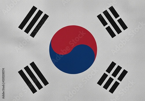 South Korean Flag National Symbol, Taegeuk, Korean Colors, Political and Cultural Representation, Patriotic Image, Republic of Korea, Emblem.