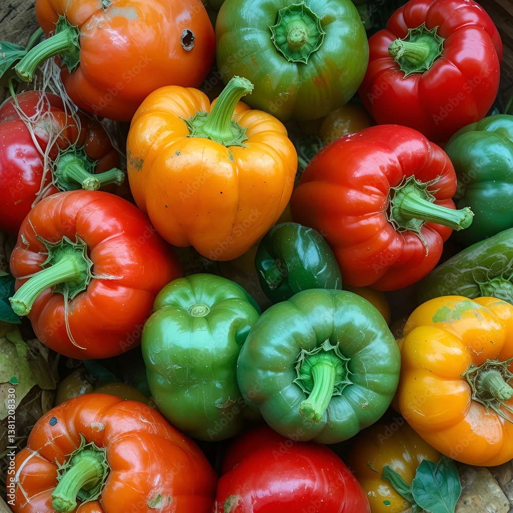 Colorful Bell Peppers in a Basket
* Assorted Bell Peppers with Green Stems
* Red, Orange, and Green Bell Pepper Collection
Highlighting Variety & Freshness:
* Freshly Harvested Colorful Bell Pepper