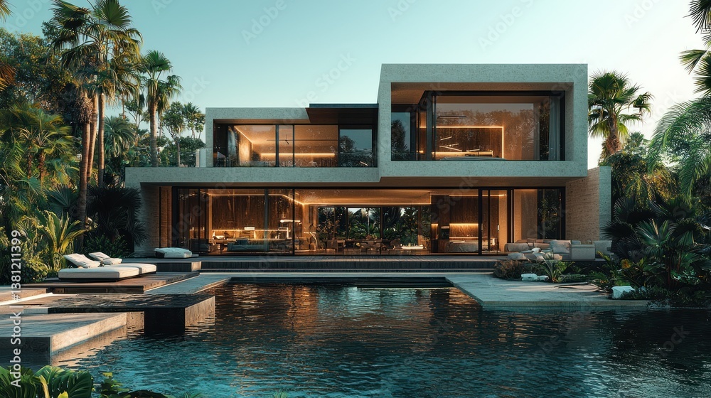 Fototapeta premium Luxury Modern Villa by the Pool: Tropical Paradise
