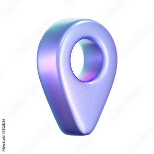 3D holographic location pin icon with iridescent and neon effects. Isolated on a white background. Render of a geolocation pointer with a rainbow gradient. Perfect for GPS app, digital map. 3D vector