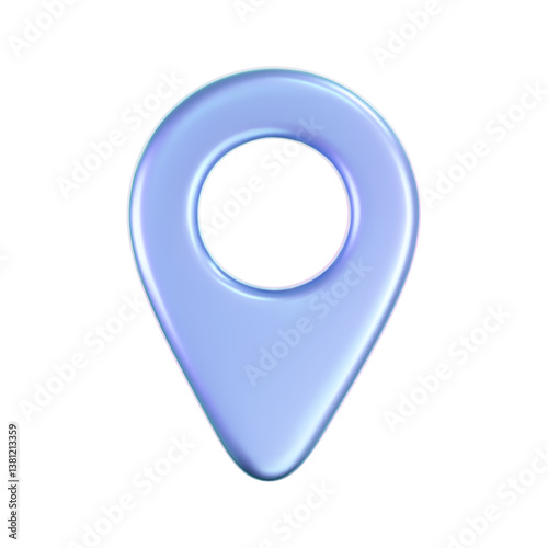 3D holographic location pin icon with iridescent and neon effects. Isolated on a white background. Render of a geolocation pointer with a rainbow gradient. Perfect for GPS app, digital map. 3D vector