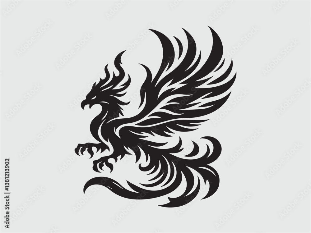 Obraz premium Flaming Phoenix Silhouette with Majestic Wings and Fiery Rising Symbol of Rebirth and Power