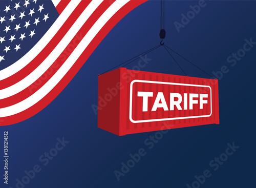 Tariff and USA Economy concept - Flag of the United States of America background. Tariff USA trade war with the others countries.