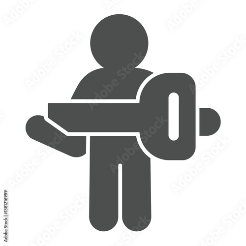 Man with big key solid icon, design recruitment concept. Vector graphics. Key with famous person, human recourse sign on white background, glyph style icon for mobile or web design.