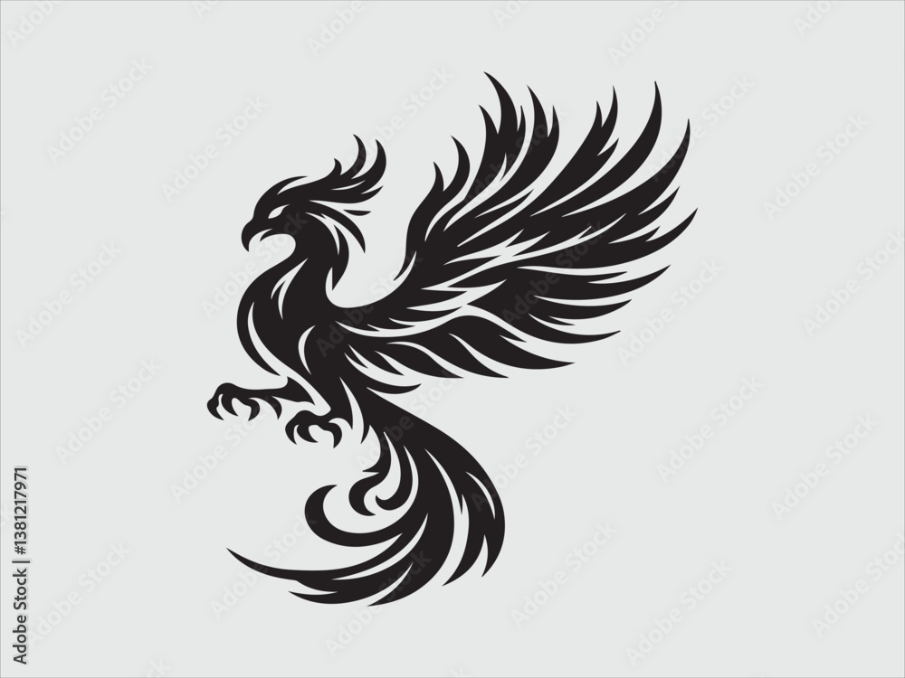 Fototapeta premium Flaming Phoenix Silhouette with Majestic Wings and Fiery Rising Symbol of Rebirth and Power
